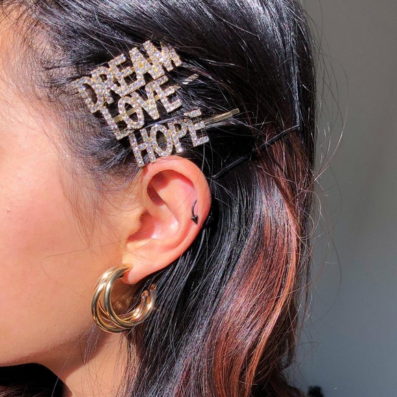 HOPE LOVE DREAM Rhinestone Rose Gold Hair Pin Set - Picture 3 of 4